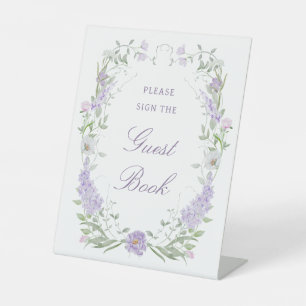 Floral Lilac Lavender Frame Guest Book Pedestal Sign