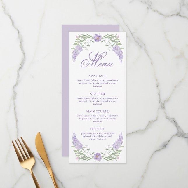 Floral Lilac Lavender Frame Menu (Front/Back In Situ)