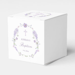 Floral Lilac Lavender Wreath Baptism Cube Favour Box