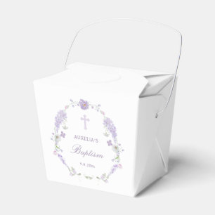 Floral Lilac Lavender Wreath Baptism Take Out Favour Box