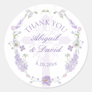 Floral Lilac Lavender Wreath Religious Wedding Classic Round Sticker