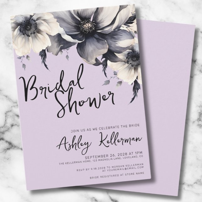 Floral Lilac Purple Bridal Shower Party Invitation (Elegant Floral Lilac Lavender Bridal Shower Party Invitation)