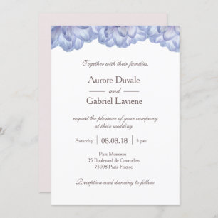 Floral lilac white blush flowers petals wedding invitation