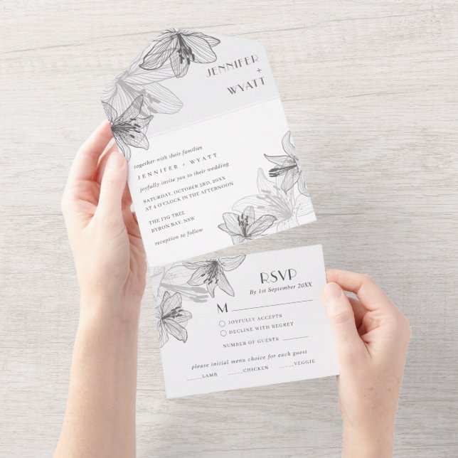 Floral Lilies  All In One Invitation (Tearaway)