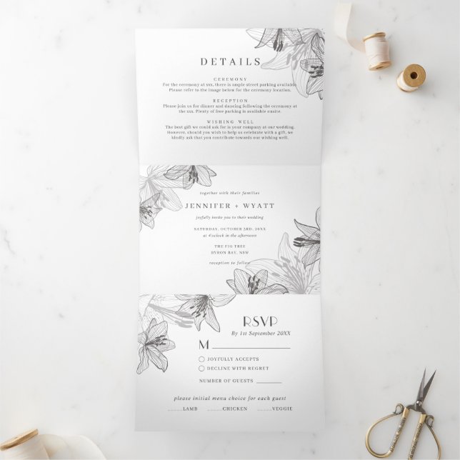 Floral Lilies  All In One Invitation (Inside)