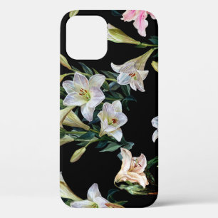 Floral lilies: black background painting iPhone 12 case