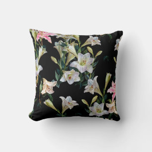 Floral lilies: black background painting cushion