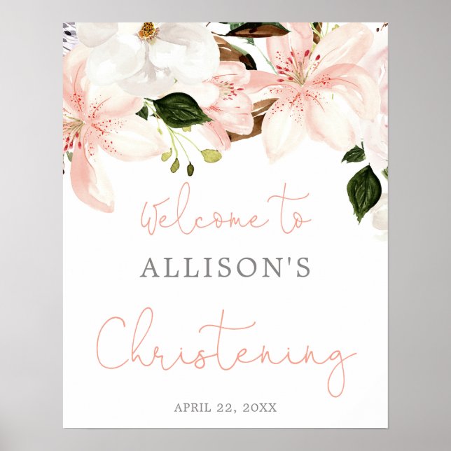 Floral lilies spring Christening welcome sign (Front)