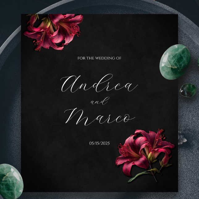 Floral Lilly Dark Gothic Wedding Wine Label (Floral Lilly Dark Gothic Wedding Wine Label)