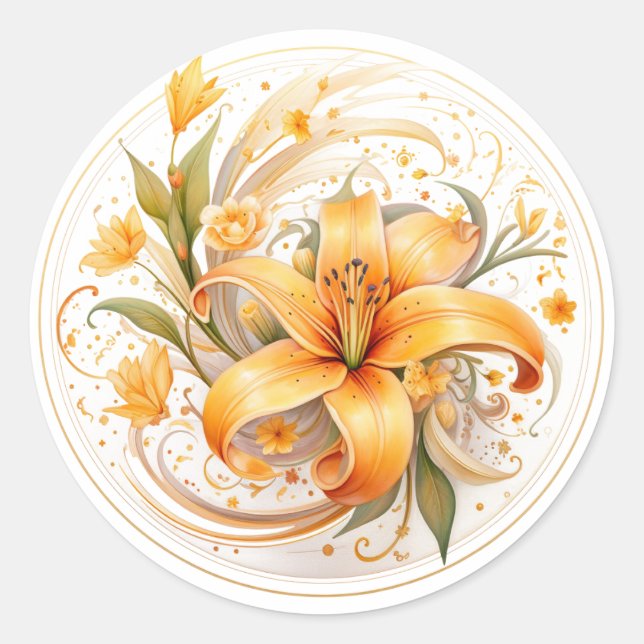 Floral Lily Classic Round Sticker (Front)