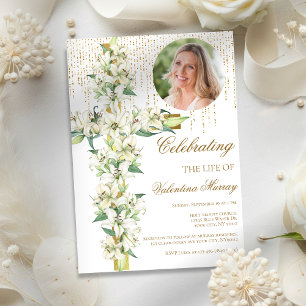 Floral Lily Cross Celebration of Life Funeral Invitation