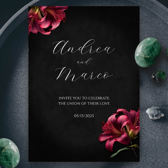 Floral Lily Dark Gothic Wedding Invitation (Floral Lilly Moody Gothic Wedding Invitation)