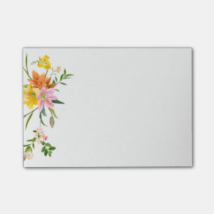 Floral Lily Flowers - Pink, Orange Yellow Post-it Notes