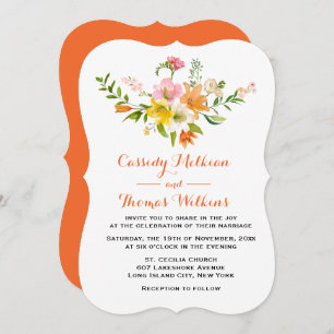 Floral Lily Flowers Pink ,Yellow & Orange Wedding Invitation