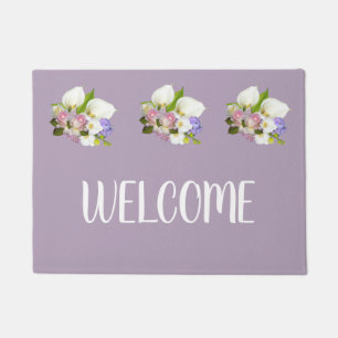 Floral lily flowers traditional welcome mat