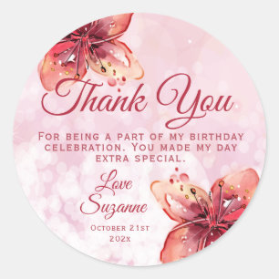 Floral Lily Party Thank You Favour Classic Round Sticker