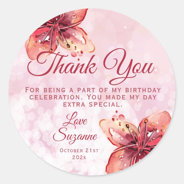 Floral Lily Party Thank You Favour Classic Round Sticker (Front)