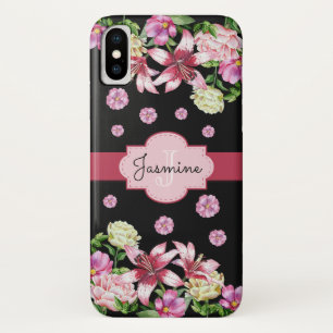 Floral Lily & Peony Monogram Black Case-Mate iPhone Case