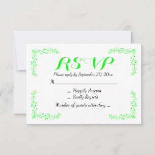 Floral Lime Green Leaf RSVP Leaves Wedding Party Card