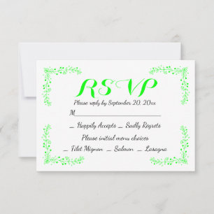 Floral Lime Green Leaf RSVP Leaves Wedding Party Card
