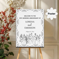 Floral Line Art 10th Wedding Anniversary Welcome