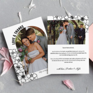Floral Line Art Arch Wedding Photo Love & Thanks Thank You Card