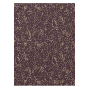 Floral Line Art Botanical Line Art Deep Plum Tablecloth