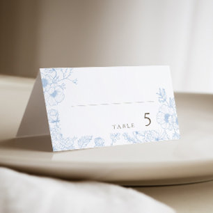 Floral Line Art French Blue Wedding Place Card
