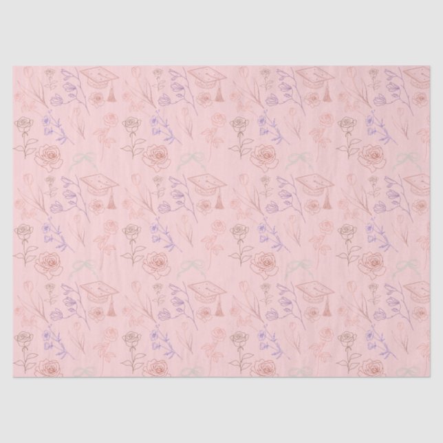 Floral Line Art Graduation Tissue Paper (Front)