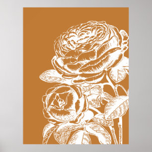 Floral Line Art Illustration in Mustard Yellow Poster