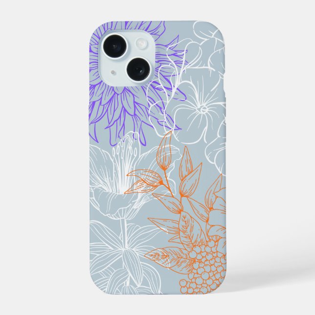 'Floral Line Art' iPhone 15 Case (Back)