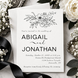 Floral Line Art Minimal Simple Bespoke Wedding Invitation