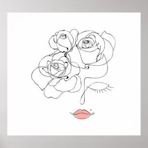 Floral Line Art: Minimal Woman. Poster