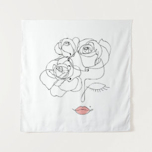 Floral Line Art: Minimal Woman. Tapestry