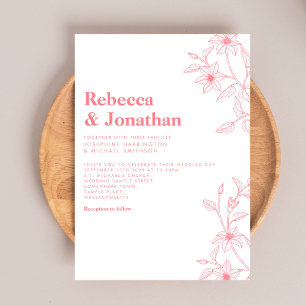 Floral Line Art Pink Wedding Invitation