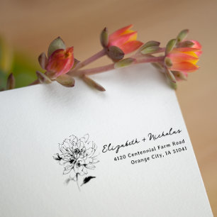 Floral Line Art Return Address Self-Inking Stamp