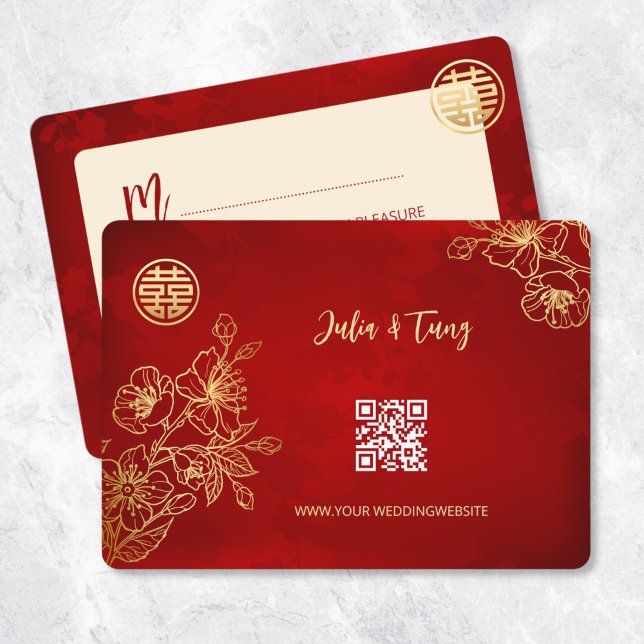 Floral Line Art  RSVP Chinese Wedding Invitation (Creator Uploaded)