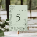 Floral Line Art Sage Green Wedding Table Number<br><div class="desc">Modern floral line art frame sage green wedding table number.</div>