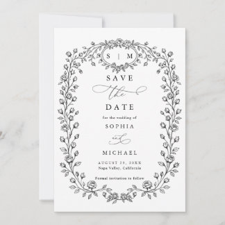 Floral Line Art Save The Date Invitation