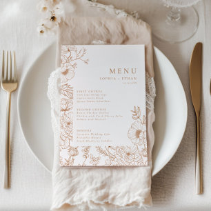 Floral Line Art Terracotta Wedding Menu