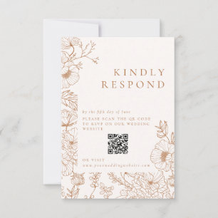 Floral Line Art Terracotta Wedding RSVP Card