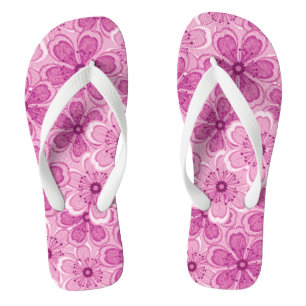 Floral Line Art White N Raspberry Pink Jandals