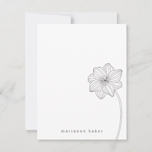 Floral Line Drawing Personalised Notecard (Front)