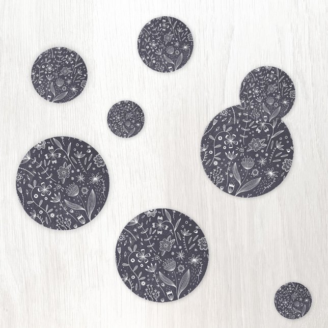 Floral Line Monochrome Confetti (Floral line art black and white chalkboard confetti)