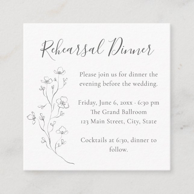 Floral Line Rehearsal Dinner Invitation Enclosure (Front)
