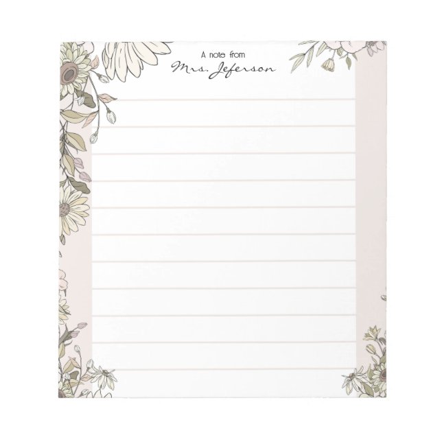 Floral Lines Pure Teacher Notepad (Front)