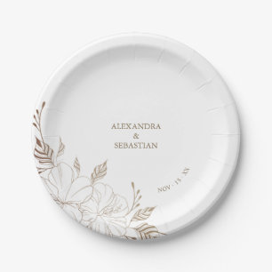 Floral Lines Wedding Paper Plate
