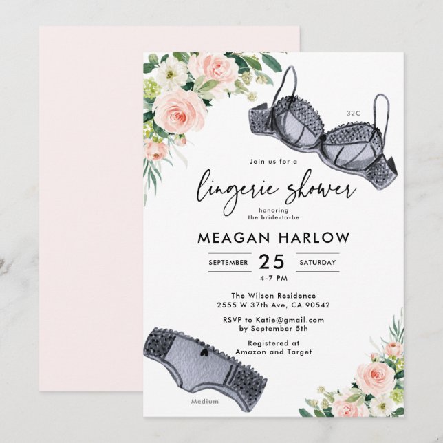 Floral Lingerie Party Underwear Bridal Shower Invitation (Front/Back)