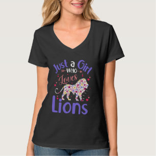 Floral Lion Girls Women Just A Girl Who Loves Lion T-Shirt