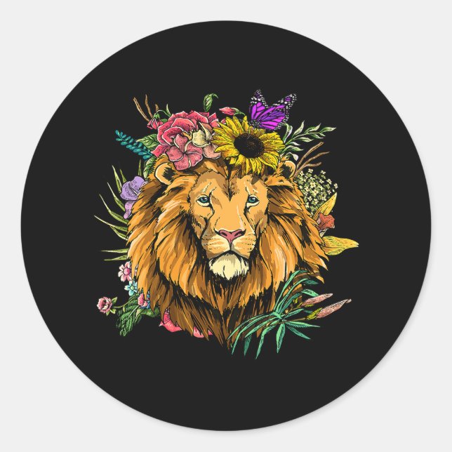Floral Lion Head Gardening Botanical Plant Flower  Classic Round Sticker (Front)